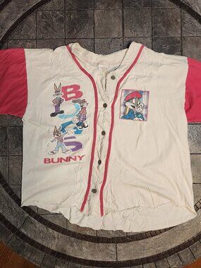 Vintage 90s Bugs Bunny Shirt XL Warner Bros Looney Tunes Button Front Colorblock